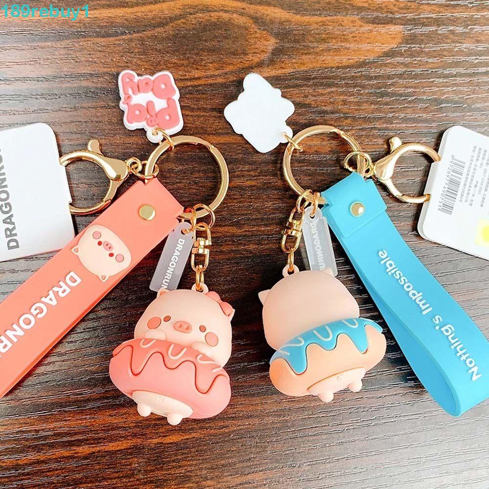 Móc Khóa Hình Bánh Donut / Heo Hoạt Hình REBUY1 Dễ Thương Dành Cho Cặp Đôi