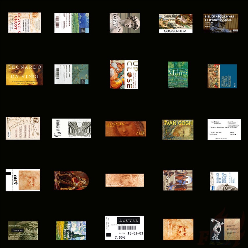 Set 50 miếng dán trang trí laptop/ván trượt/va li họa tiết những bức tranh nổi tiếng độc đáo