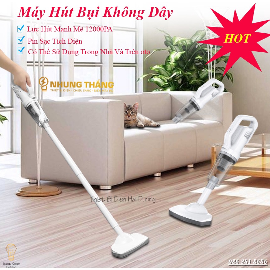 Máy Hút Bụi Cầm Tay Mini Không Dây Cao Cấp ST-61010eg , ST-6101 - Lực Hút Siêu Mạnh 12000PA-120W - Sạc Tích Điện