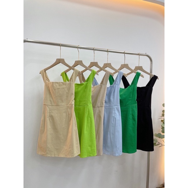 [Ảnh thật/Video]Váy hai dây chun sau thiết kế bản to Tây Âu