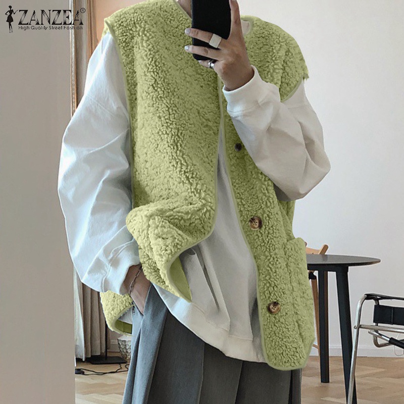 Áo khoác ZANZEA sát nách cổ tròn có hàng nút phía trước thiết kế đơn giản thời trang mùa đông cho nữ | BigBuy360 - bigbuy360.vn