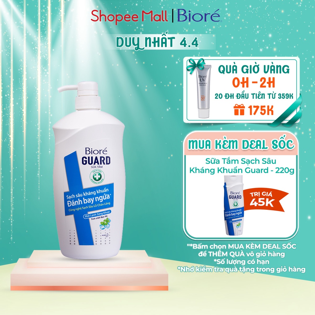[Mã FMCGKAO52 giảm 8% đơn 250k] Bioré Sữa Tắm Sạch Sâu Kháng Khuẩn Guard – Mát Lạnh Sảng Khoái 800g