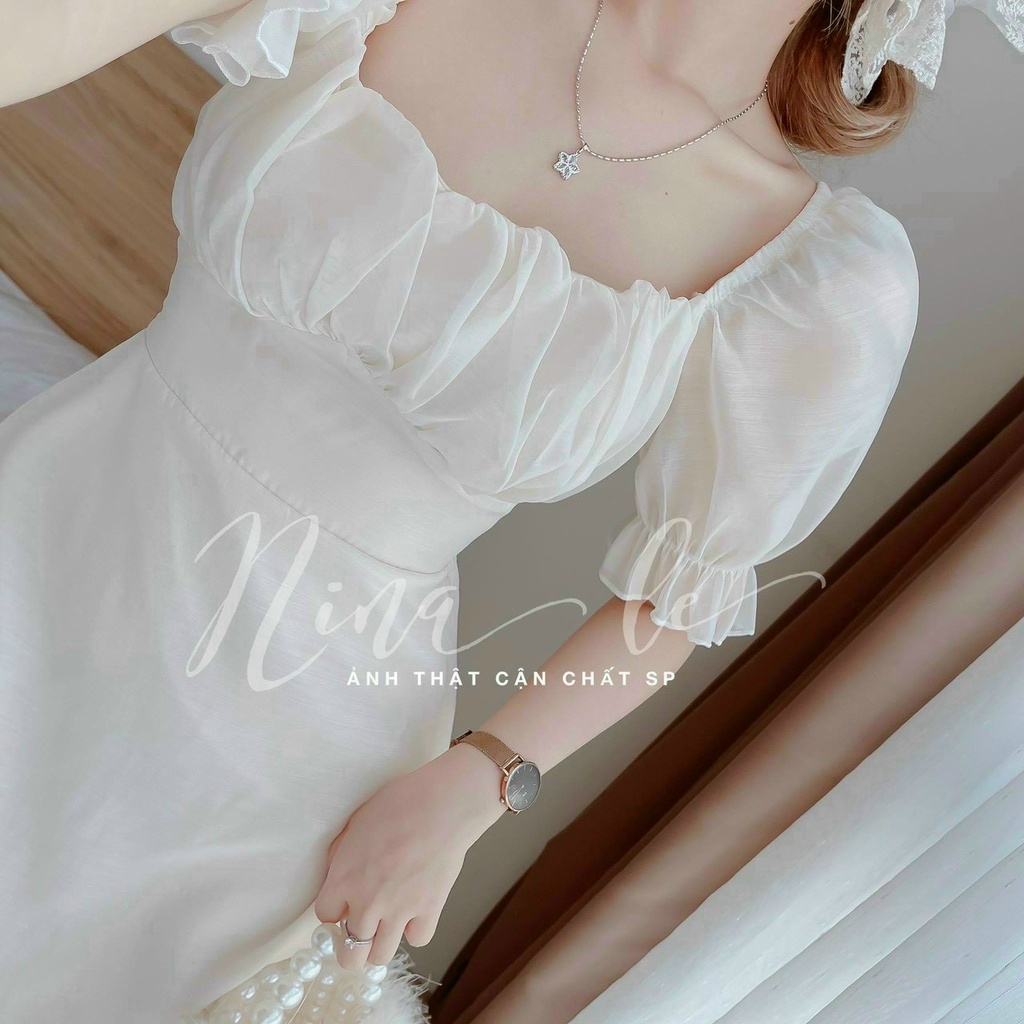 đầm nữ dáng dài tay phông xếp ly ngực (có mút) thích hợp cho các buổi tiệc