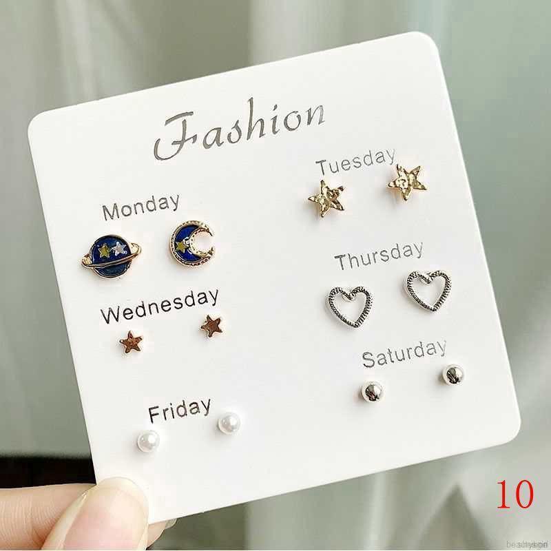 Set khuyên tai nhỏ xinh nhiều kiểu tùy chọn thời trang cho nữ Heart-shape Stud Earrings Set