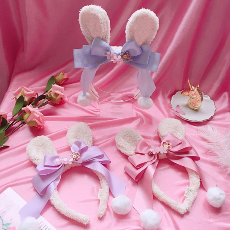 Băng Đô Tai Thỏ Bằng Lông Nhung Phong Cách Lolita Nhật Bản Dễ Thương