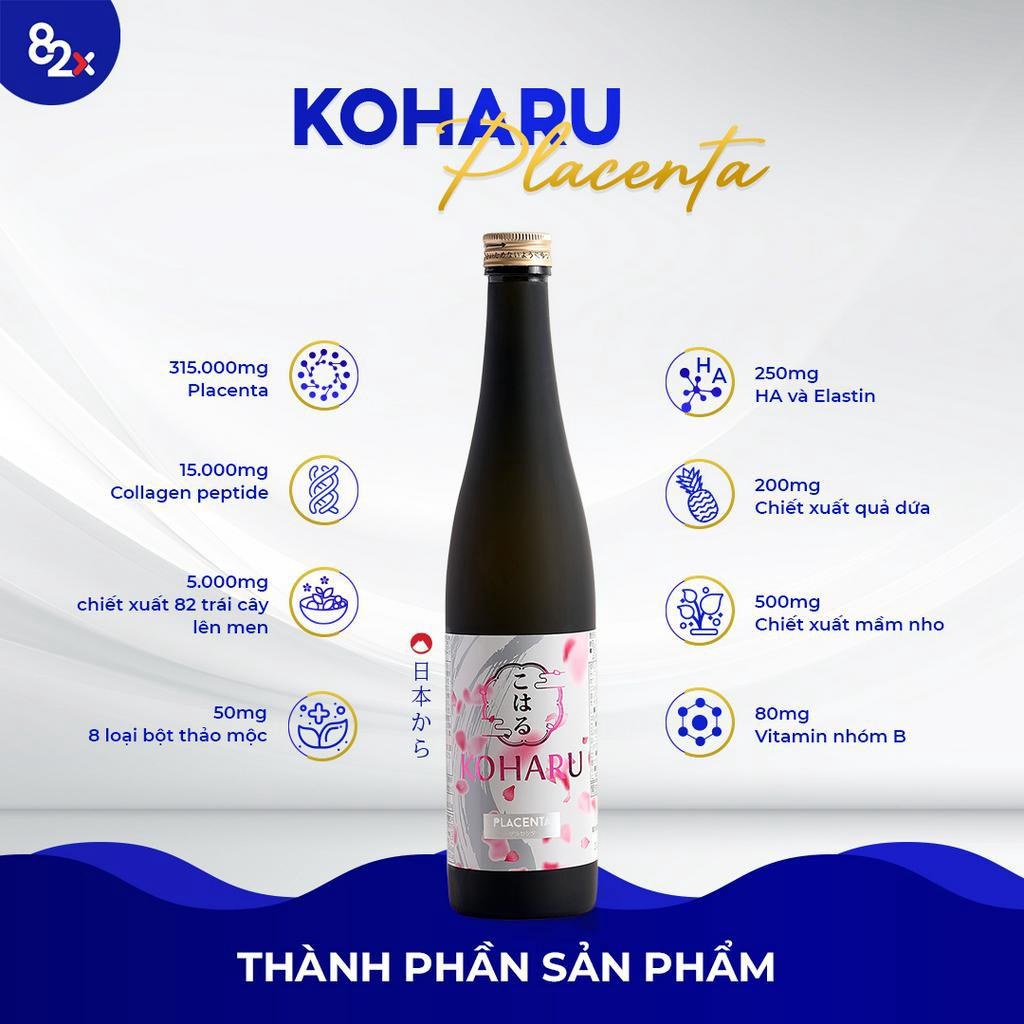 Nước Uống Collagen 82X KOHARU PLACENTA Nhật Bản Hàm Lượng 315.000mg Placenta và 9000mg Collagen