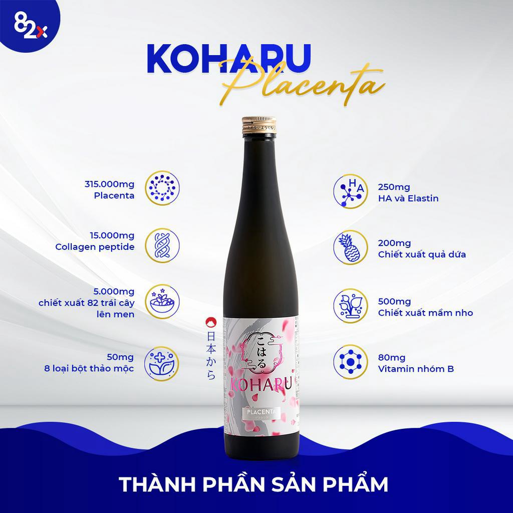 Nước Uống Collagen 82X KOHARU PLACENTA Nhật Bản Hàm Lượng 315.000mg Placenta và 9000mg Collagen (500ml/Chai)