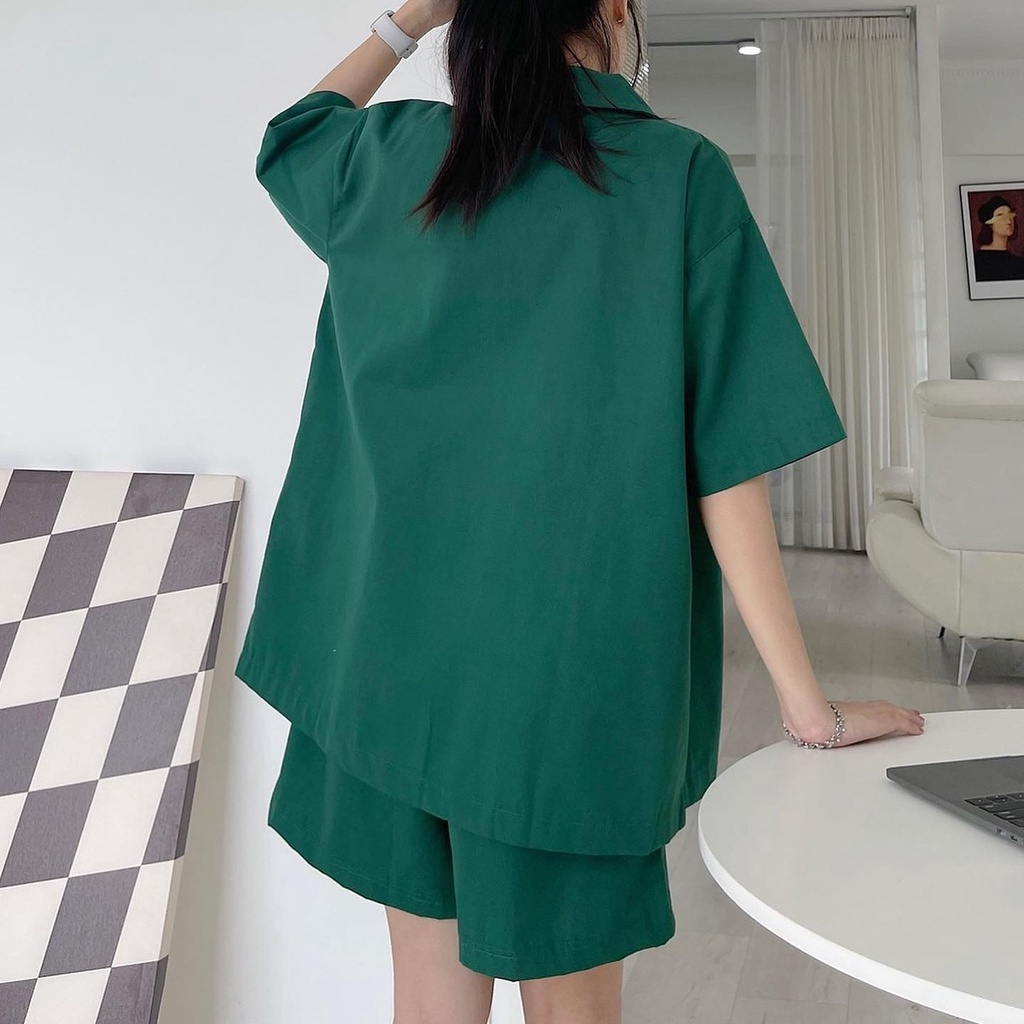 Set Bộ Nữ Đi Chơi JEM CLOSET Sơ Mi Tay Ngắn Phối Quần Short Ống Rộng Lưng Cao PRIM 8142