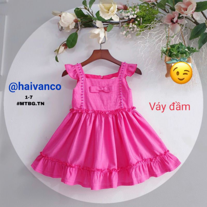 Đầm váy bé gái dễ thương mềm mại dáng xòe chất đũi xước cao cấp tay cánh tiên Haivanco thoáng mát đi học đi chơi đều đẹp