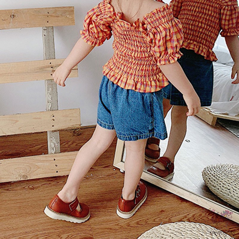 Quần Short Denim Lưng Thun Cho Bé Gái