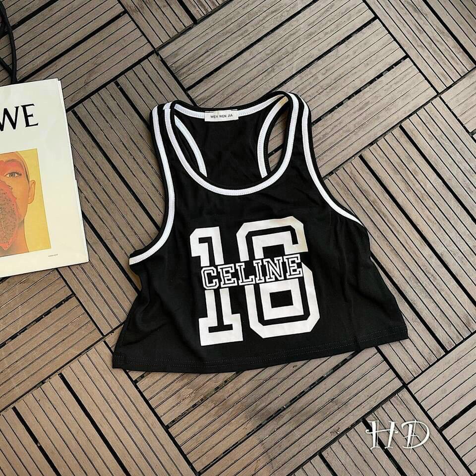[ video thật + ảnh thật ] Áo croptop 3 lỗ in hình số 16 chất cotton hàng hót 2021