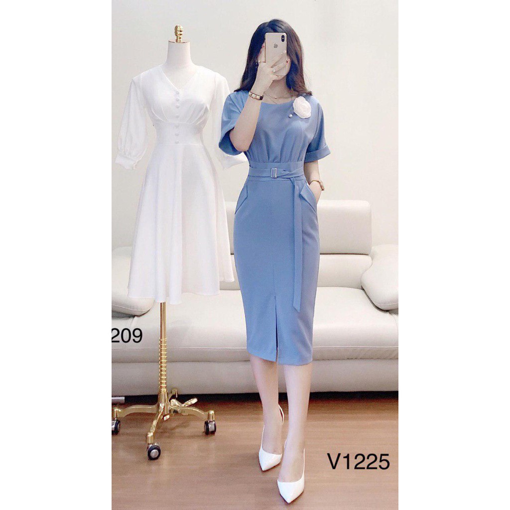 [ xả kho ] MiD Đầm xanh tôn dáng đính hoa thanh lịch V1225 Mie Design kèm ảnh thật