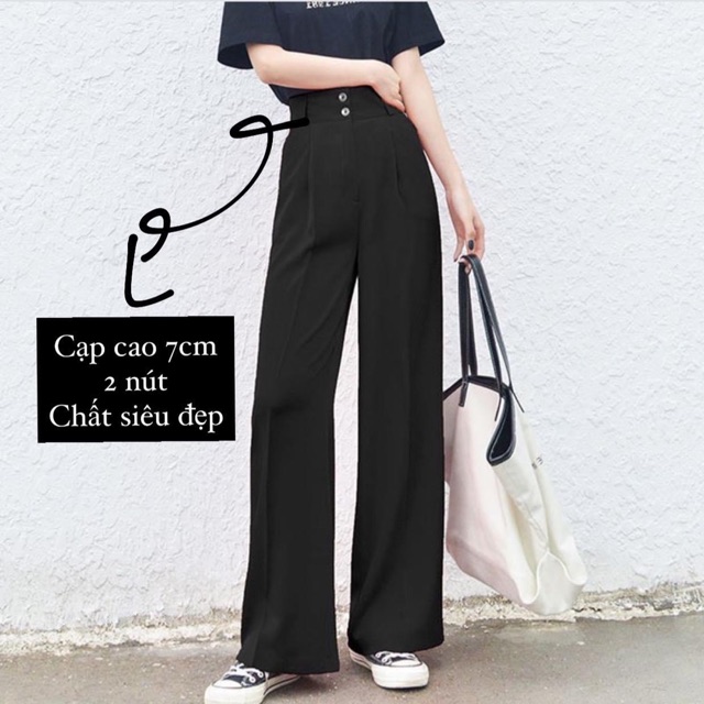 Quần ống suông culottes dài 100cm cạp bản to 7 phân 2khuy siêu Hot