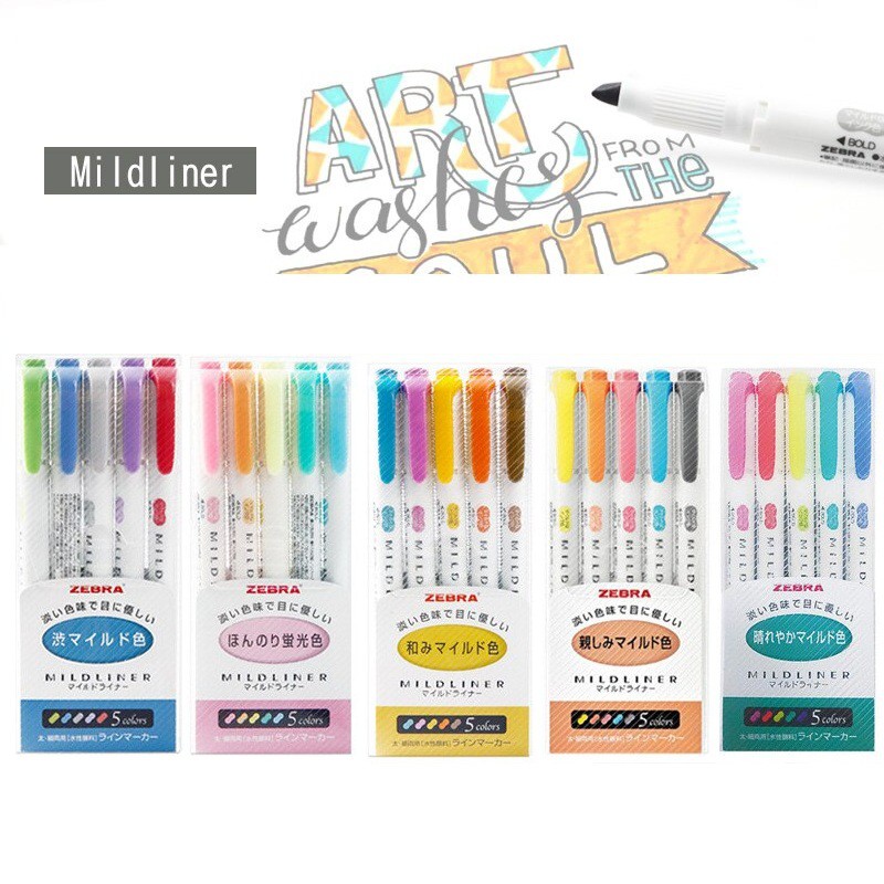 Set 5 bút đánh dấu hai đầu Zebra Mildliner