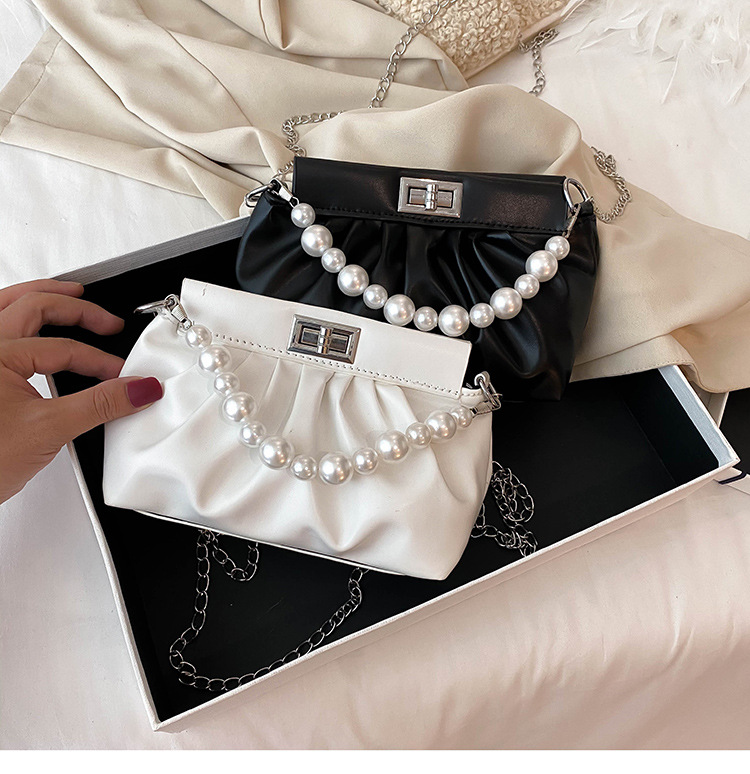 Túi Đeo Vai JASMIN NOIR Da PU Dáng Vuông Hình Dáng Đám Mây Cỡ Nhỏ Đính Ngọc Trai Giả Thiết Kế Nắp Gập Thời Trang Nữ