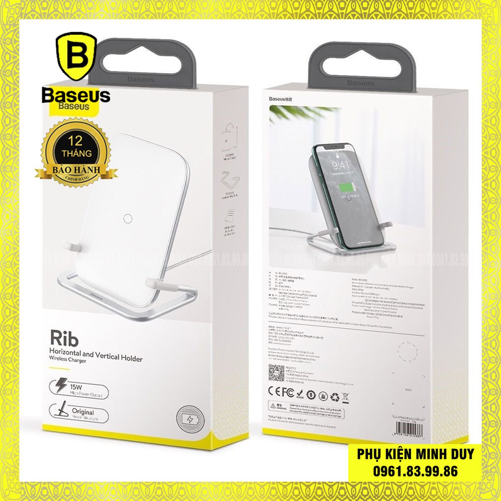 Đế sạc nhanh không dây Baseus Rib 15W cho iPhone/Samsung/ Xiaomi/ Oppo (Horizontal and Vertical Holder Wireless...)