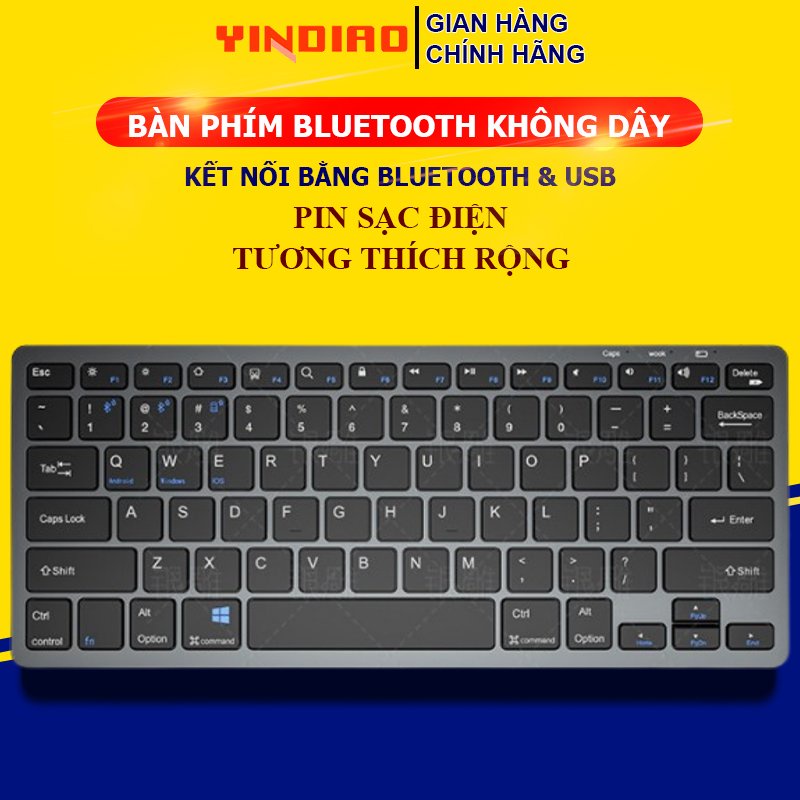 Bàn Phím Không Dây Bluetooth Mini 87 Phím YINDIAO KB-01 Kết Nối Cho Điện Thoại, Laptop, Ipad