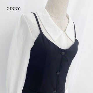 Set Yếm Đen Nút Kèm Áo Sơ Mi TH088 GINNY