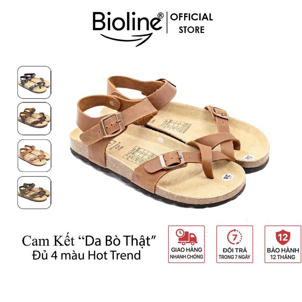 DA BÒ THẬT Sandal Birken xỏ ngón trẻ trung dép Đế Trấu Quai Hậu unisex chính hãng Bioline mã D14