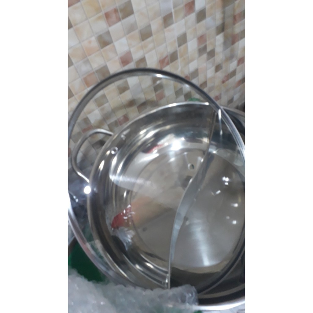 Nồi lẩu 2 ngăn tiện lợi INOX size 30-32cm dùng được bếp ga, bếp từ, bếp hồng ngoại, bếp than