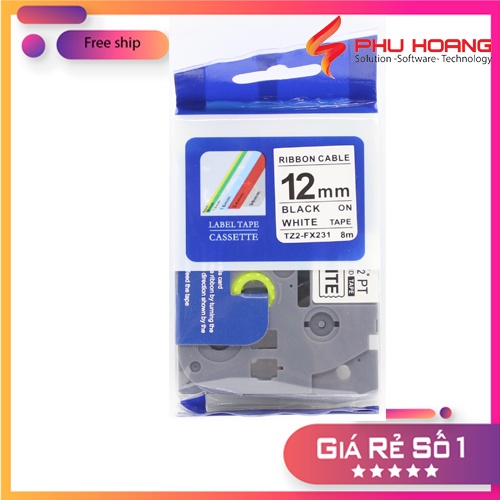 Băng nhãn Brother Nhãn in Hze-FX231 , 12mm*8m, chữ đen nền trắng, Black on White, siêu dẻo