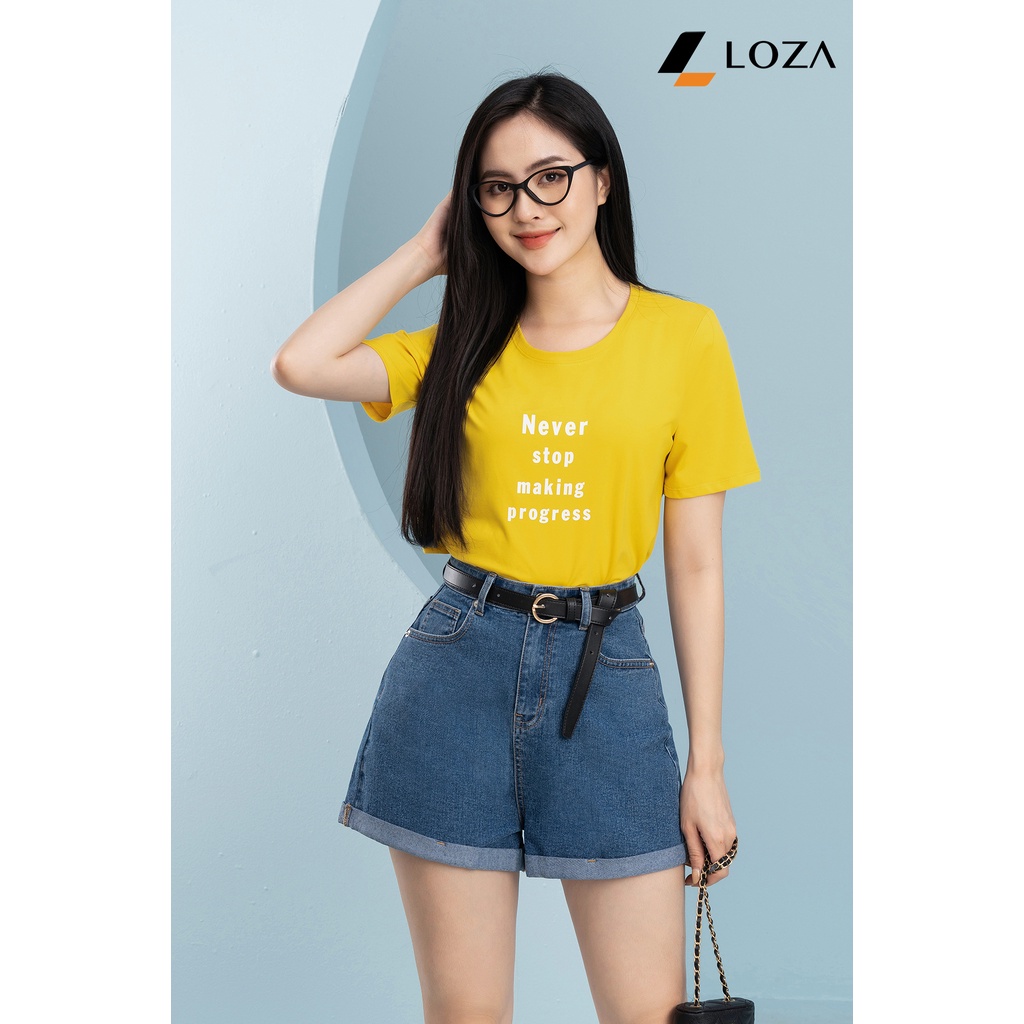 Áo thun in chữ Never stop chất liệu Cotton Compact form vừa áo phông LOZA - PT602092