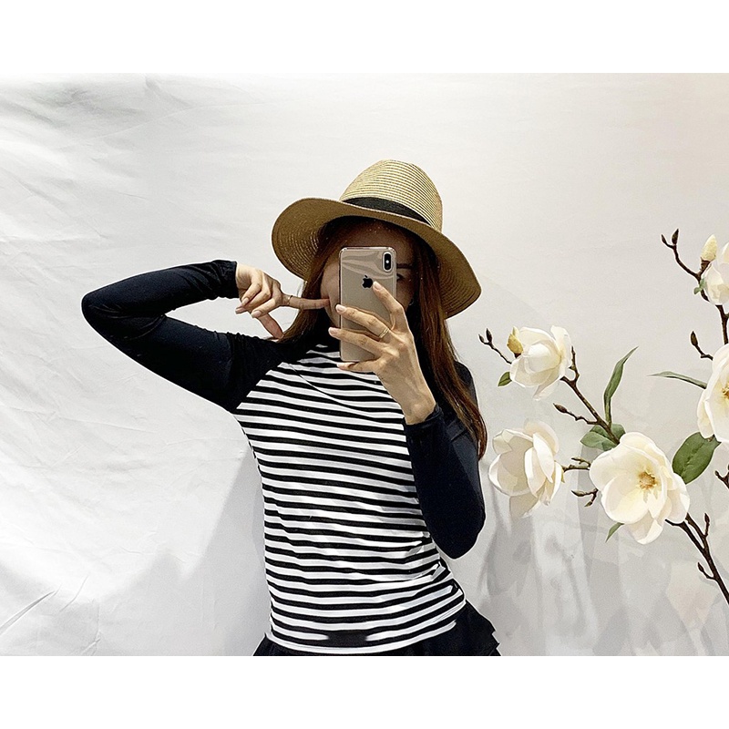 [M,L,XL] Đồ bơi nữ bikini nữ 2 mảnh dài tay kín đáo quần váy xòe cho học sinh nâng ngực tôn dáng quyến rủ DBN002