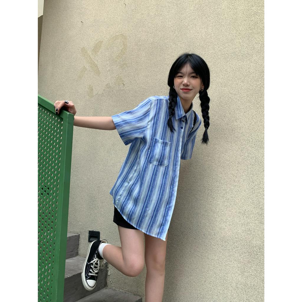 Lalisas Áo Sơ Mi Tay Ngắn Dáng Rộng Cổ polo Nhuộm Màu Nhuộm Phong Cách Hàn Quốc Thời Trang Cho Nữ