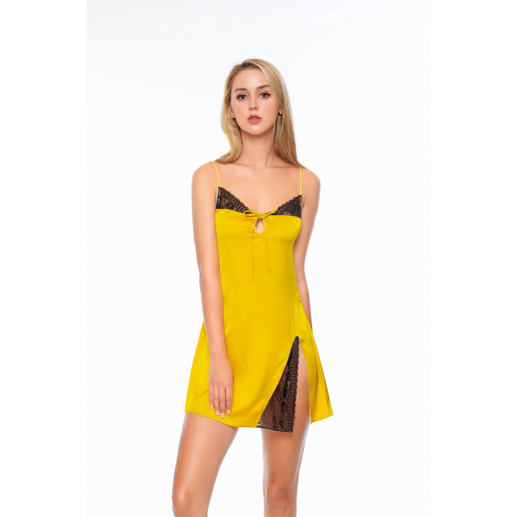 Đầm ngủ sexy lụa cao cấp, đồ ngủ Hai Dây phối ren Gợi Cảm Dreamy VS06-05