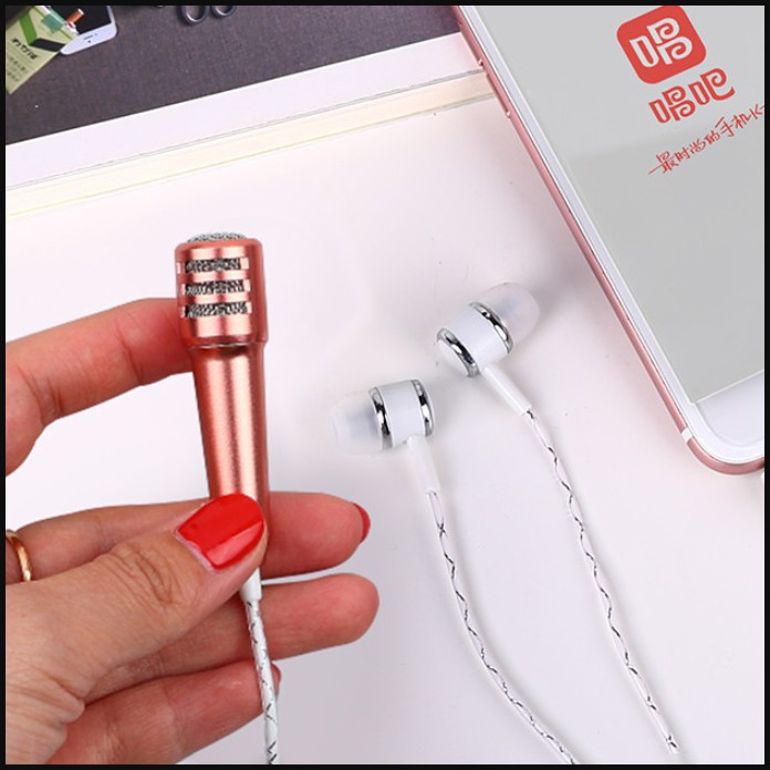 Micro Mini hát Karaoke, Mic Kèm Tai Nghe Dùng Cho Điện Thoại - Jack 3.5mm