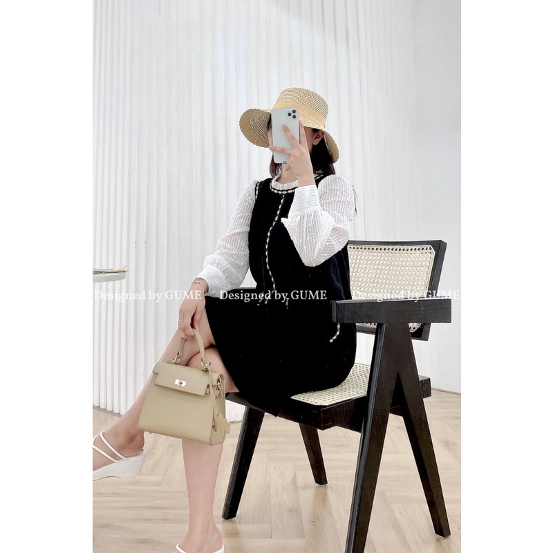 Váy Bầu - Đầm Bầu GUME màu đen phối tay trắng dây dọc - MB193