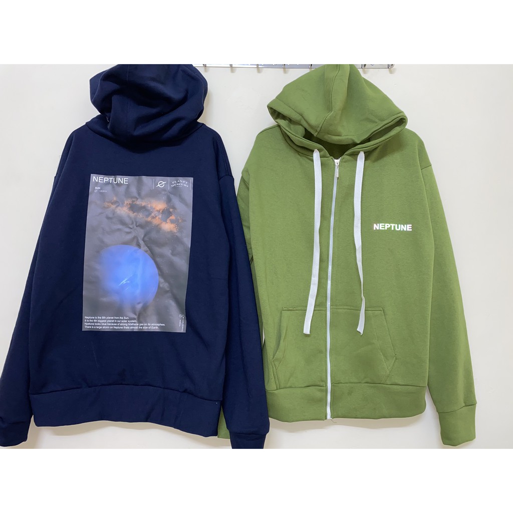 Hoodie nỉ bông ảnh thật phản quang ngực Neptune, in lưng sao Hải Vương to