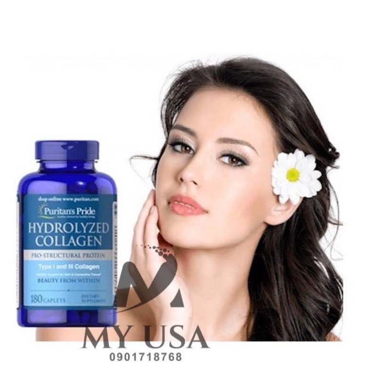 Viên Uống Collagen Thủy Phân Trắng Da, Mờ Nám Hydrolyzed Collagen 1000mg 180 Viên của Mỹ