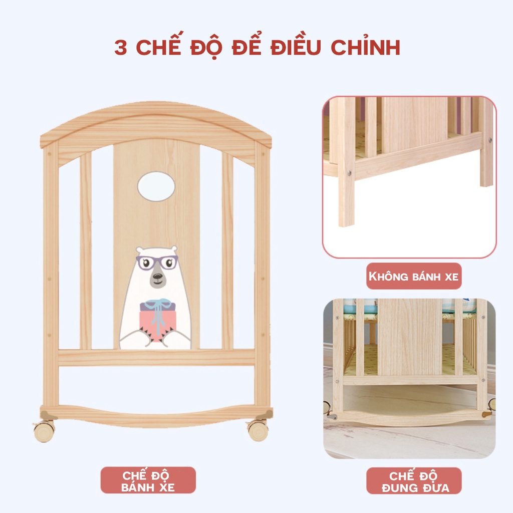 Cũi gỗ đa năng cho bé RUNA KIDS 6 chế độ tiện lợi cho mẹ và bé gỗ thông New Zealand Đệm bông ép bảo hành 3 năm