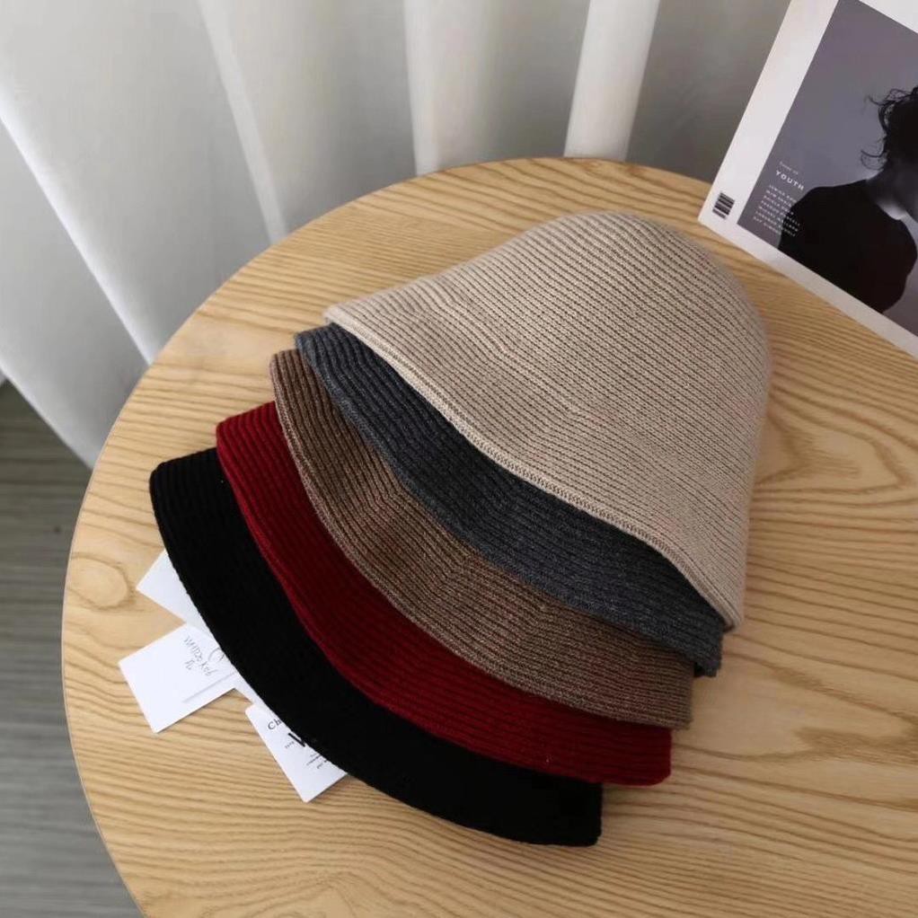 Mũ Bucket len Phong cách Retro Hàn Quốc Mũ xô Bucket Len trơn Thu Đông Giữ ấm Nhật Bản Cá tính