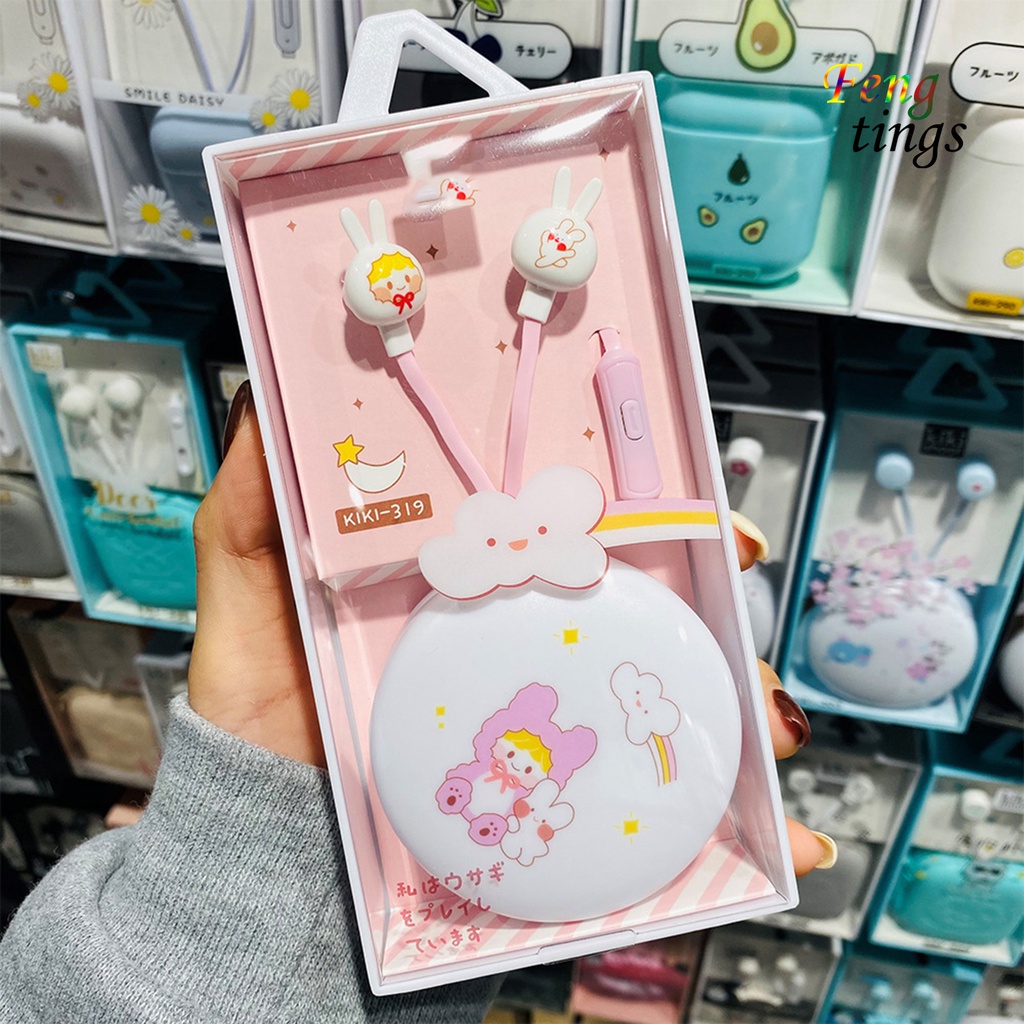 Tai Nghe Nhét Tai Giảm Tiếng Ồn Hình Thỏ Dễ Thương Có Dây Cho Điện Thoại f1