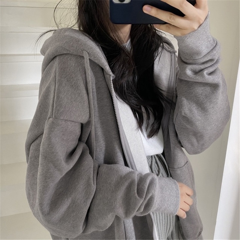 Áo khoác hoodie nỉ form rộng cho nữ áo hoodie trơn 1 màu sành điệu