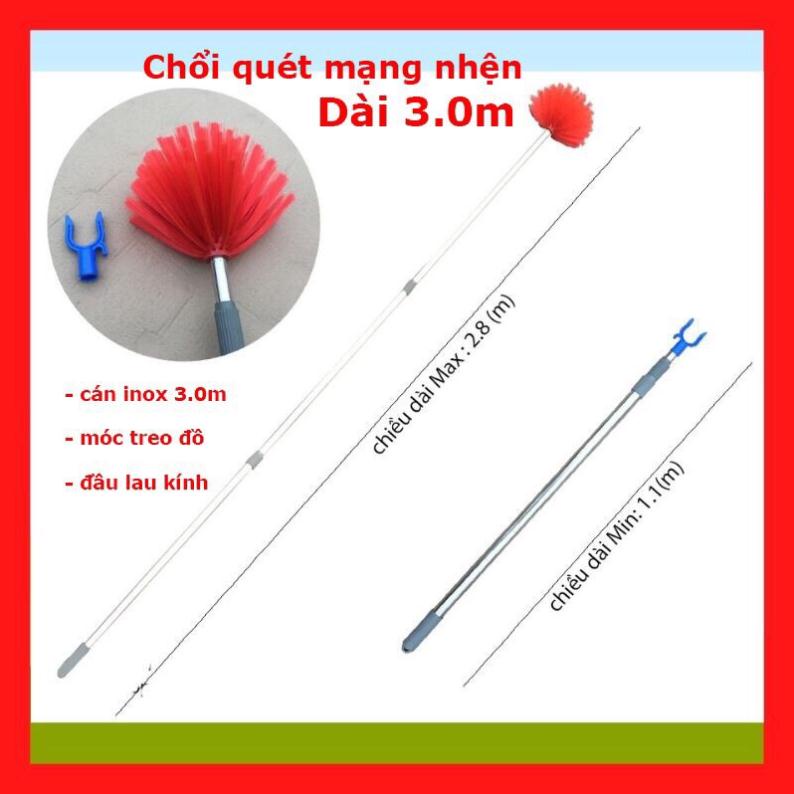 Cây quét trần nhà quét mạng nhện cây lau kính tuỳ chỉnh chiều dài 2m8 thu gọn 1m1