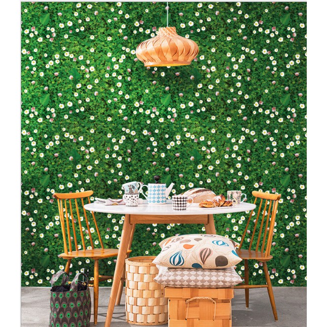 Decal trang trí thảm cỏ hoa cúc trắng