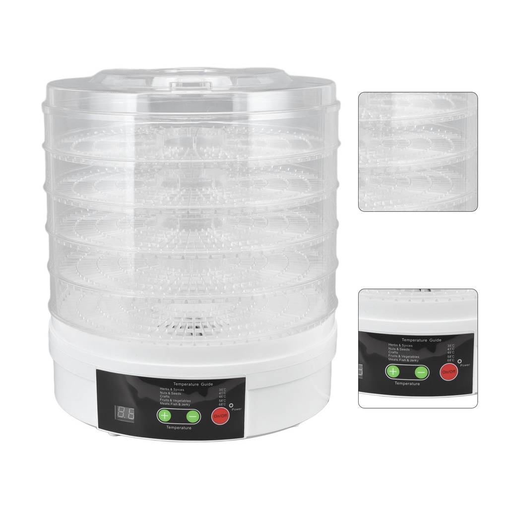 � Oxygen072 Máy sấy hoa quả và thực phẩm Máy khử nước thực phẩm Cấp 350W 50Hz 5 khay Điều khiển núm điều sấy điện có nắp đậy cho trái cây và rau quả