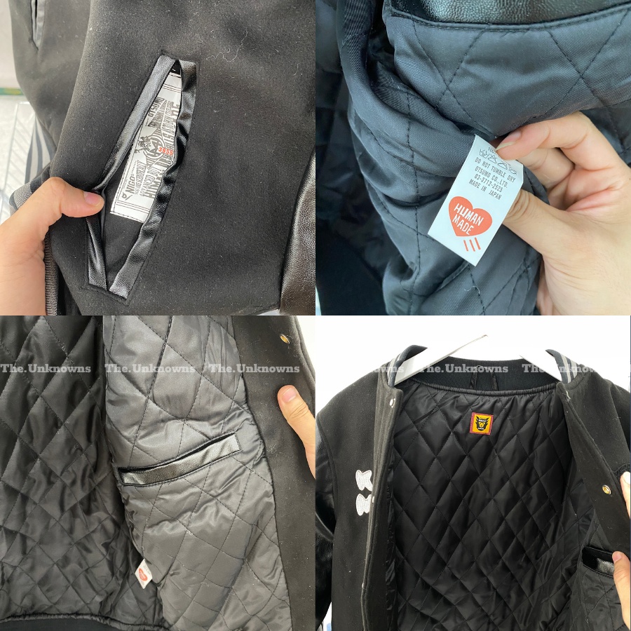 [Mirror Quality]-Áo Khoác Bomber H.UMAN MADE X Kaws BLACK,Áo Varsity Jacket cao cấp full túi tag