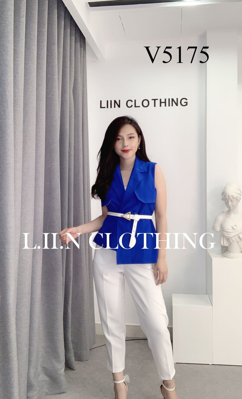Áo vest gile nữ Linbi đủ size, kiểu dáng sành điệu cá tính màu xanh coban năng động Liin clothing V5175 | BigBuy360 - bigbuy360.vn