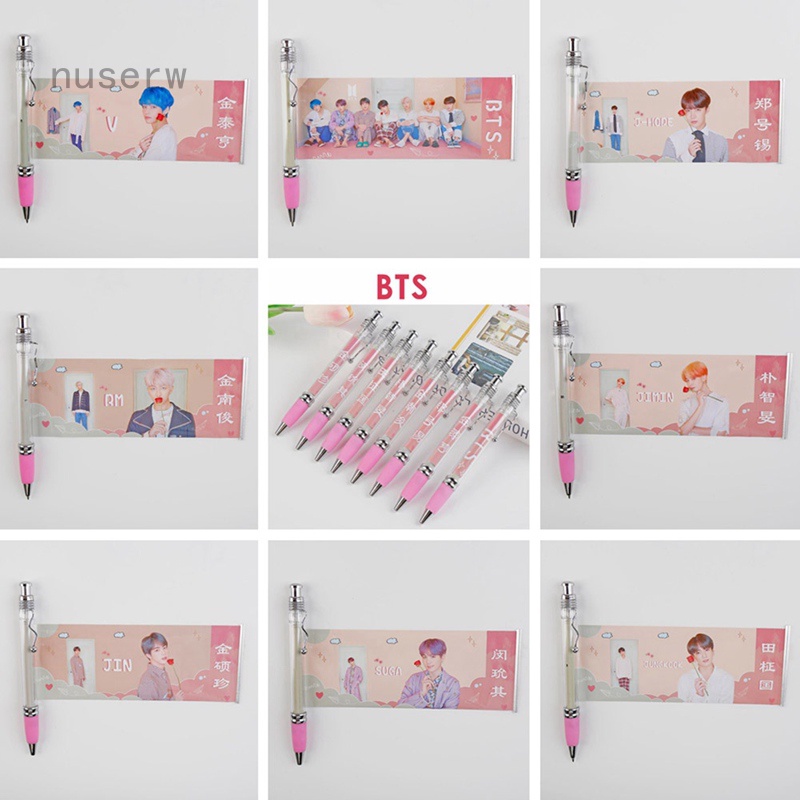 Bút Bi Mực Đen Ngòi 0.5mm Hình JIMIN V SUGA JK Thời Trang Cho Fan BTS