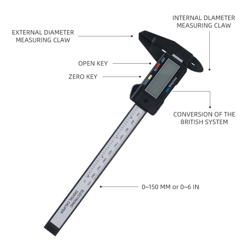Thước Đo Lường Kỹ Thuật Số 150mm Màn Hình LCD Chuyên Dụng Dành Cho Máy Xăm Lông Mày