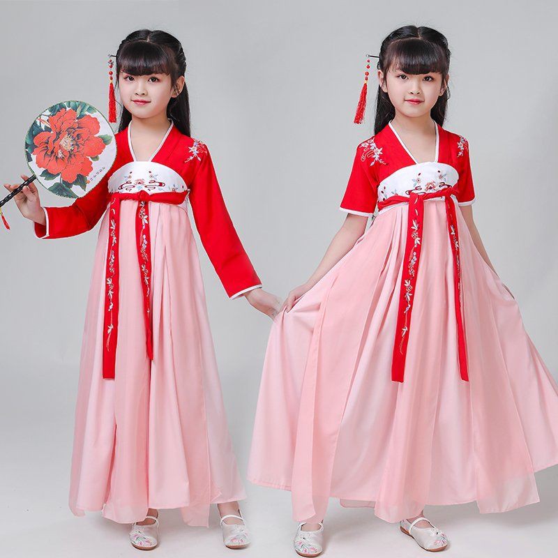 Chân váychân váy tennis◈Cô gái váy Hanfu nguyên bản kiểu Trung Quốc thêu đầy ngực trang phục trẻ em Đường phù hợ