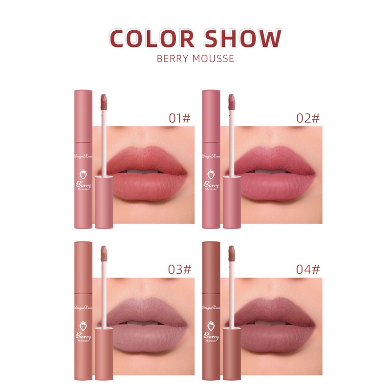 [Hàng mới về] Son kem lì mịn mượt như nhung kháng nước và không bết dính DragonRanee 12 màu tùy chọn