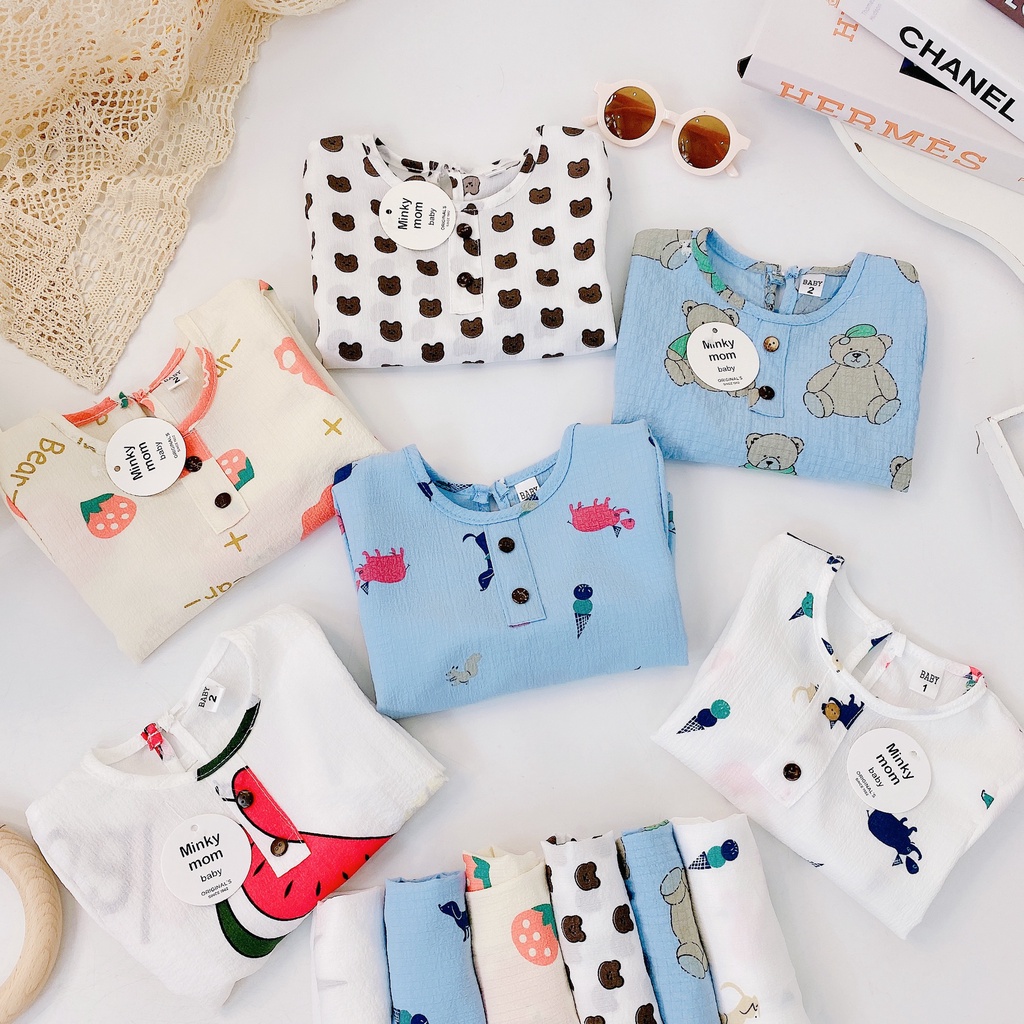 [DT65] Bộ Dài Tay 2 Cúc Khuy Cài Cổ Cho Bé Chất Vải Đũi Xô Nhẹ Nhàng Dáng Sang Chảnh Size Từ 7-16Kg VNXK Nhật-Hàn
