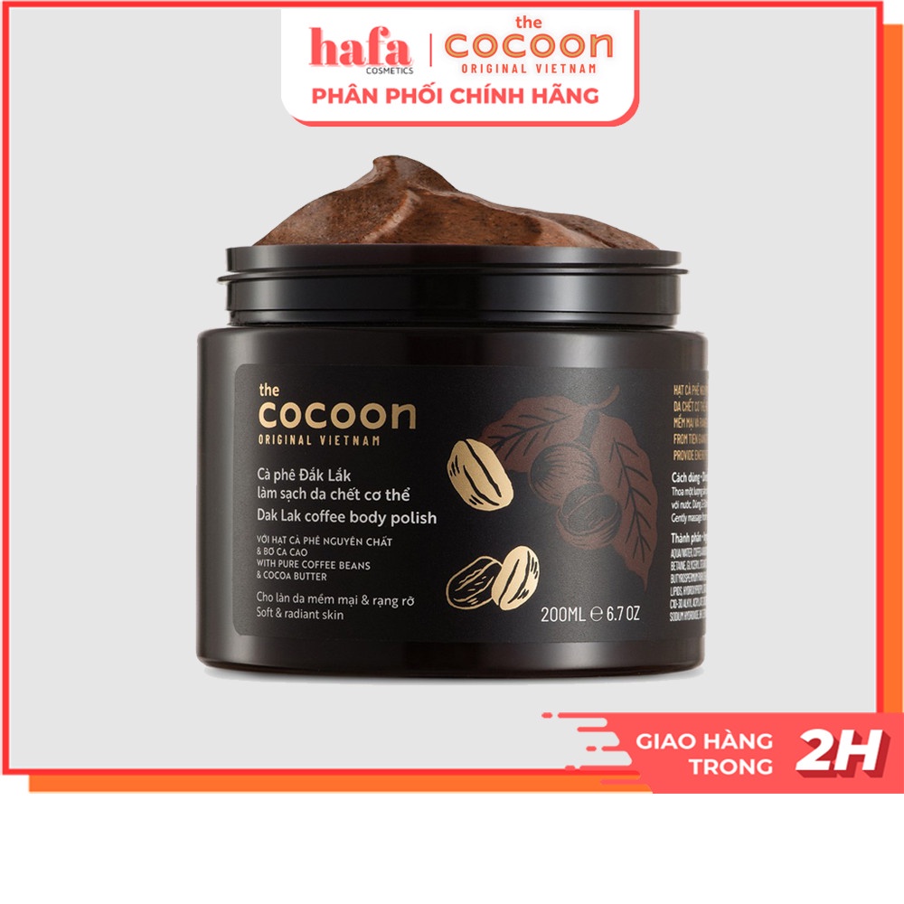 Tẩy da chết cơ thể cà phê Đắk Lắk Cocoon cho làn da mềm mại và rạng rỡ 200ml Dak Lak Coffee Body Polish