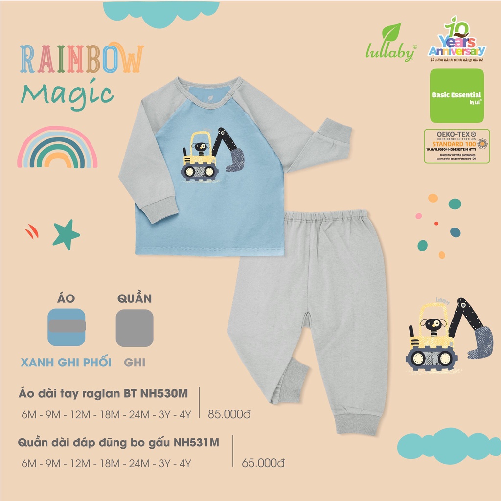 [CHÍNH HÃNG] Bộ quần áo dài tay raglan chất liệu mềm mại họa tiết trẻ em Lullaby