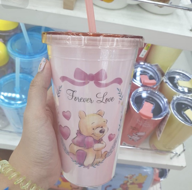 Ly nhựa 2 lớp có ống hút gấu Pooh ❤️